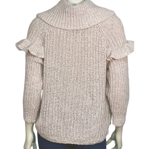 3-FOR-$30 Express Sz S Chunky Knit Pullover Sweater Cowl Neck Ruffle Accent Pink - Picture 3 of 10